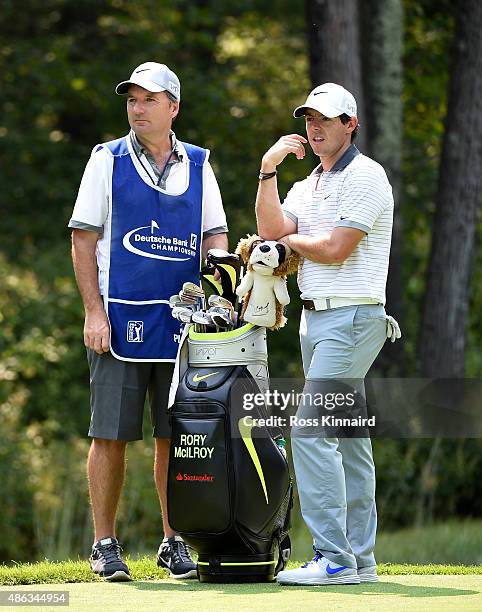 Rory McIlroy of Northern Ireland in action during the pro-am event prior to the Deutsche Bank Championship at TPC Boston on September 3, 2015 in...