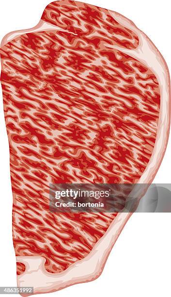 raw kobe ()-steak vom wagyu-rind - rindfleisch stock-grafiken, -clipart, -cartoons und -symbole