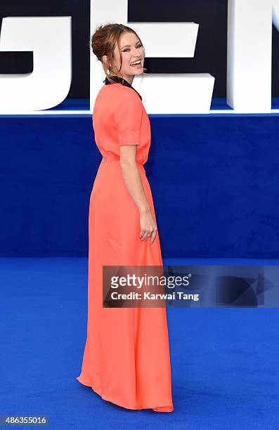 Emily Browning attends the world premiere of "Legend" at Odeon Leicester Square on September 3, 2015 in London, England.