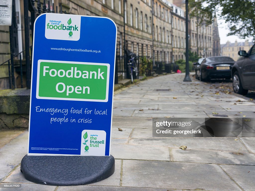 Foodbank sign in central Edinburgh