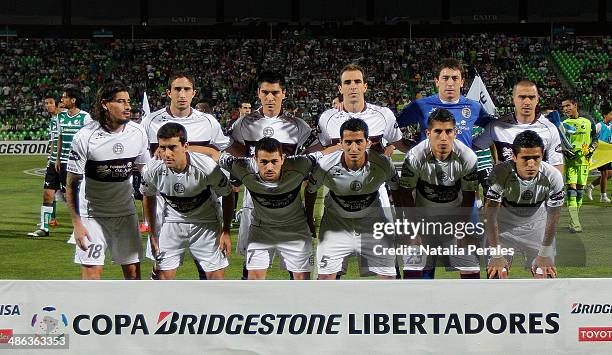 Team of Lanus pose for a team photo during a second round match between Santos and Lanus as part of the Copa Bridgestone Libertadores 2014 at Corona...