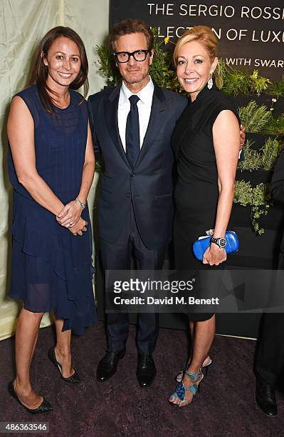 Caroline Rush, Colin Firth and Nadja Swarovski attend the launch of the Sergio Rossi Green Carpet Collection of Luxury Accessories at Wellington Arch...