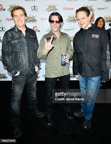 Jim Florentine, Don Jamieson and Eddie Trunk arrives at the 2014 Revolver Golden Gods Awards at Club Nokia on April 23, 2014 in Los Angeles,...