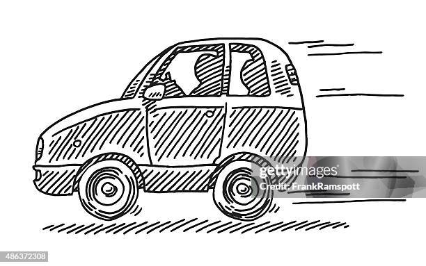 driving little car side view drawing - small car stock illustrations