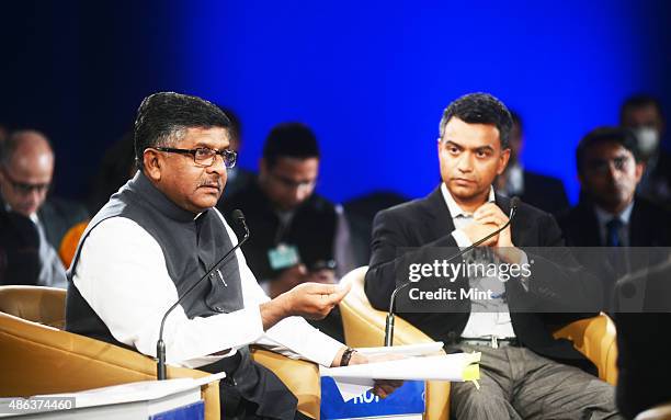 Union Minister of Law and Justice, Communication & Info Technology, Ravi Shankar Prasad speaks during the India Economic Summit 2014 at the World...