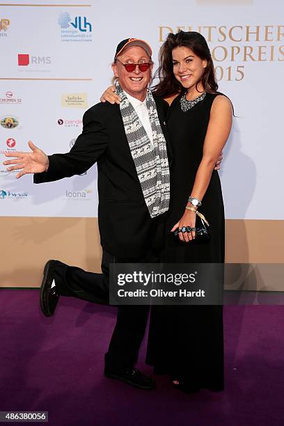 Otto Waalkes and Lilly Roberts poses during the Deutscher Radiopreis 2015 at Schuppen 52 on September 3, 2015 in Hamburg, Germany.