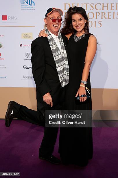 Otto Waalkes and Lilly Roberts poses during the Deutscher Radiopreis 2015 at Schuppen 52 on September 3, 2015 in Hamburg, Germany.