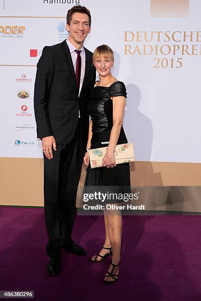 Steffen Hallaschka and his wife poses during the Deutscher Radiopreis 2015 at Schuppen 52 on September 3, 2015 in Hamburg, Germany.