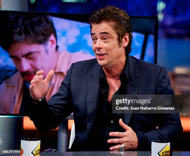 Benicio del Toro attends 'El Hormiguero' TV show at Vertice Studio on September 3, 2015 in Madrid, Spain.