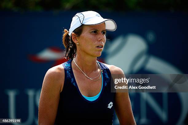 Varvara Lepchenko of the United States looks on against Lesia Tsurenko of Ukraine during their Women's Singles Second Round match on Day Four of the...