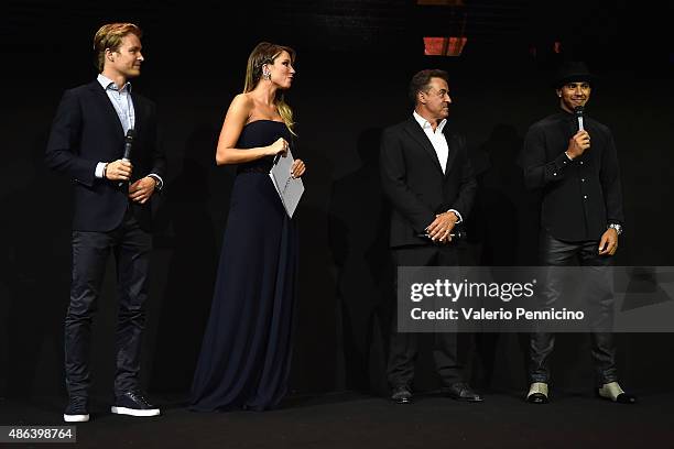 Lewis Hamilton; Jean Alesi, Federica Masolin and Nico Rosberg attend during the Laureus F1 Charity Night 2015 at Mercedes-Benz Spa on September 3,...