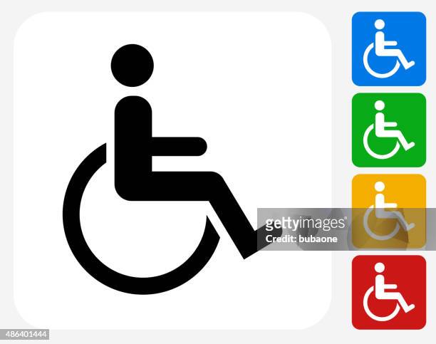 wheel chair user icon flat graphic design - disability stock illustrations
