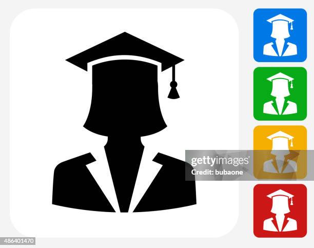 graduation face icon flat graphic design - graduation gown vector stock illustrations