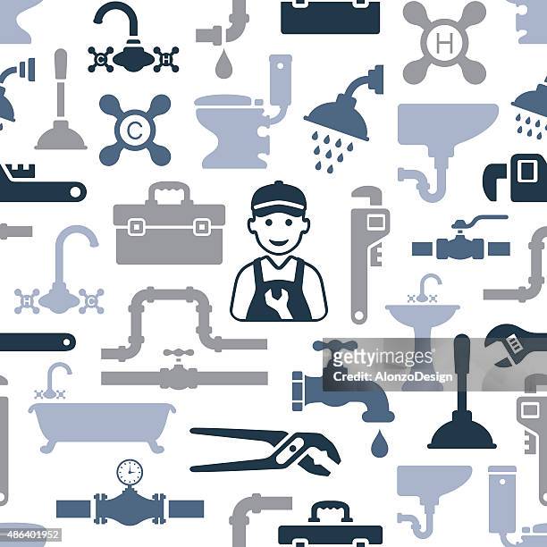 ilustraciones, imágenes clip art, dibujos animados e iconos de stock de patrón de tuberías - plumber