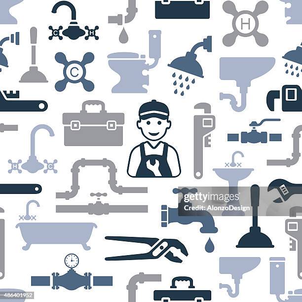 plumbing pattern - plumber tools background stock illustrations