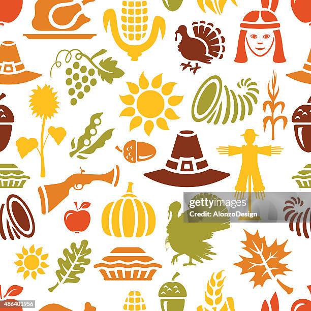 thanksgiving pattern - cornucopia stock illustrations