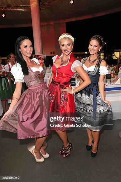 Laura Kaiser, Denise Cotte and Verena Stangl during the Angermaier Trachten-Nacht 2015 at Postpalast in Munich on September 3, 2015 in Munich,...