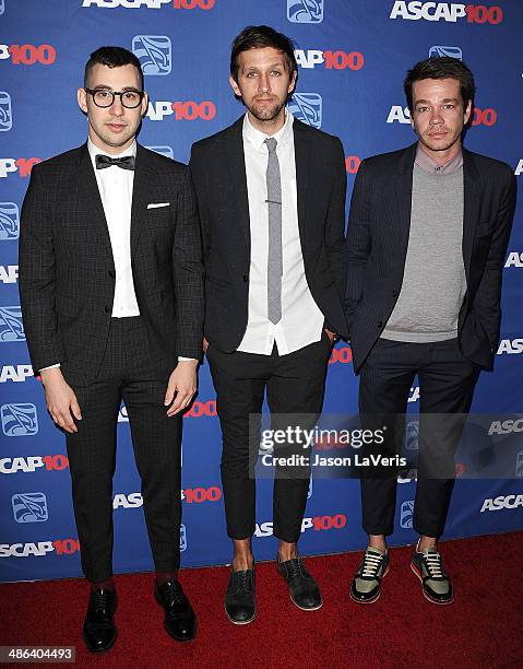 Jack Antonoff, Andrew Dost and Nate Ruess of the band Fun attends the 31st annual ASCAP Pop Music Awards at The Ray Dolby Ballroom at Hollywood &...