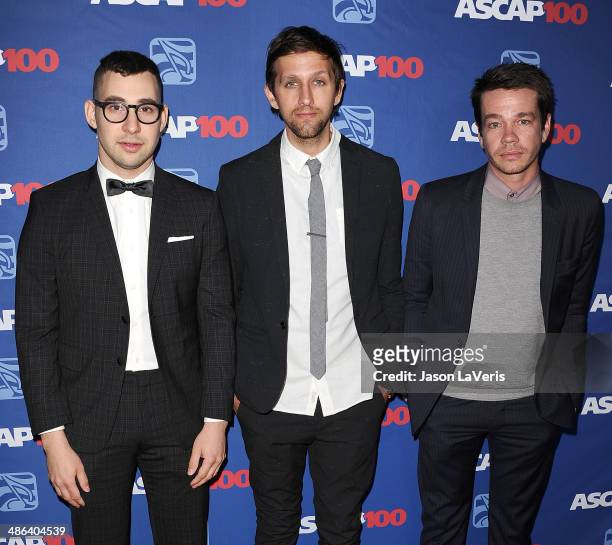 Jack Antonoff, Andrew Dost and Nate Ruess of the band Fun attends the 31st annual ASCAP Pop Music Awards at The Ray Dolby Ballroom at Hollywood &...