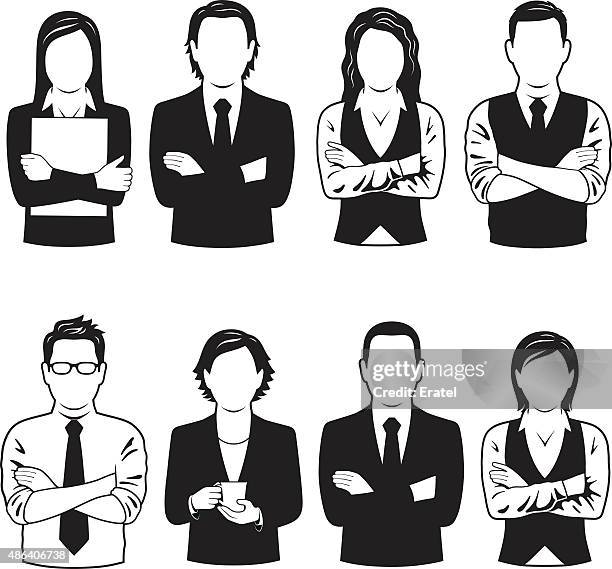 ilustraciones, imágenes clip art, dibujos animados e iconos de stock de las personas de negocios de símbolos - brazos cruzados