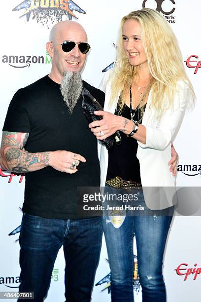 Scott Ian and Pearl Aday arrive at the 2014 Revolver Golden Gods Awards at Club Nokia on April 23, 2014 in Los Angeles, California.
