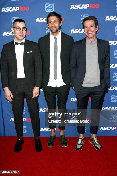 Jack Antonoff, Andrew Dost, and Nate Ruess of the musical group Fun attends the 2014 ASCAP Pop Awards held at the Lowes Hollywood Hotel on April 23,...