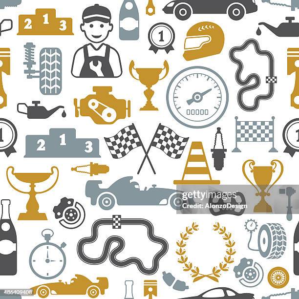 ilustrações de stock, clip art, desenhos animados e ícones de corridas sem costuras - racecar