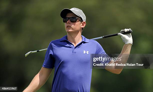 Cameron Smith of Australia in action during round one of the CIMB Niaga Indonesian Masters at Royale Jakarta Golf Club on April 24, 2014 in Jakarta,...