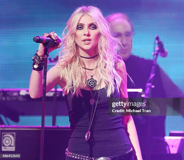 Taylor Momsen of The Pretty Reckless performs onstage during the 6th Annual Revolver Golden Gods Award Show held at Club Nokia on April 23, 2014 in...