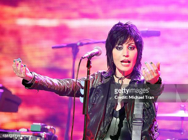 Joan Jett performs onstage during the 6th Annual Revolver Golden Gods Award Show held at Club Nokia on April 23, 2014 in Los Angeles, California.