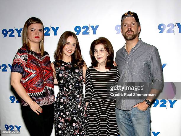 Leslye Headland, Alison Brie, Caryn James and Jason Sudeikis attend 92nd Street Y Presents: "Sleeping With Other People" at 92nd Street Y on...