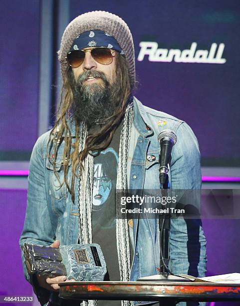 Rob Zombie speaks onstage during the 6th Annual Revolver Golden Gods Award Show held at Club Nokia on April 23, 2014 in Los Angeles, California.