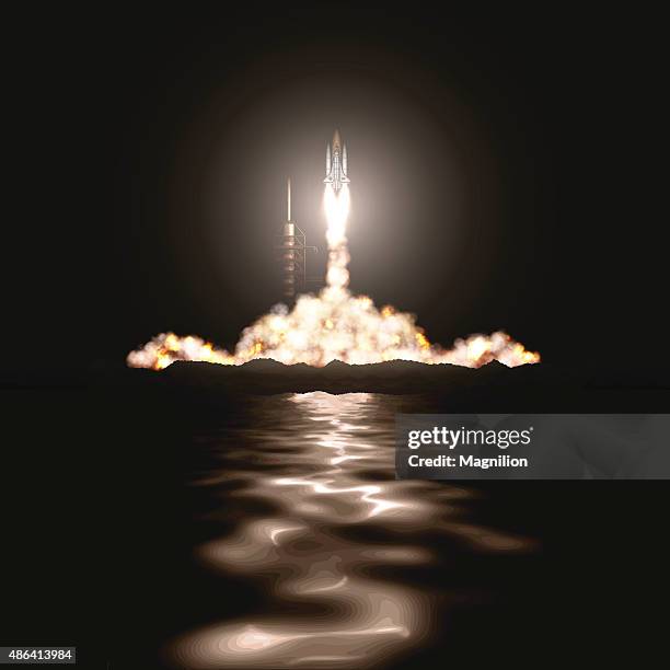 illustrazioni stock, clip art, cartoni animati e icone di tendenza di navetta spaziale lancio - varo