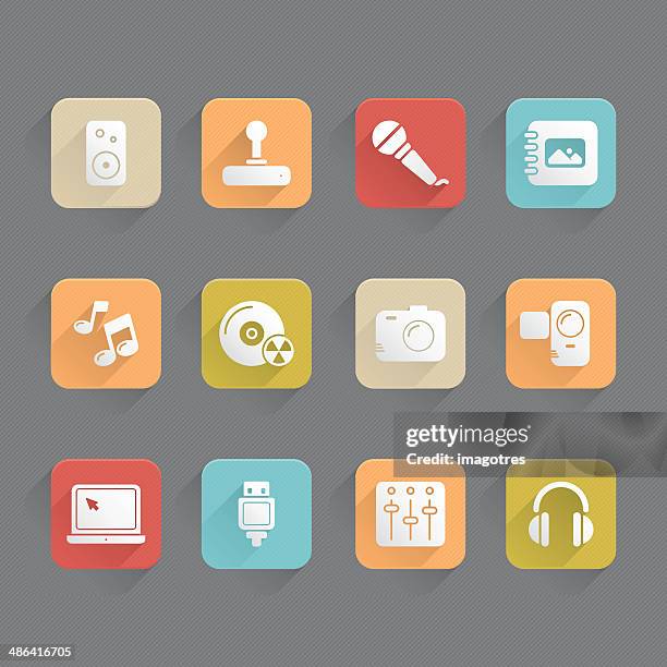 linned icons - multimedia - cad computer stock illustrations