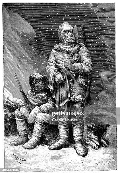 antique illustration of polar expedition - south pole stock illustrations