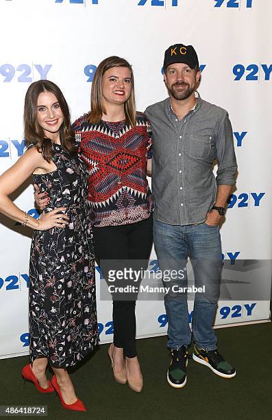 Alison Brie, Leslye Headland and Jason Sudeikis attend 92nd Street Y Presents: "Sleeping With Other People" at 92nd Street Y on September 3, 2015 in...