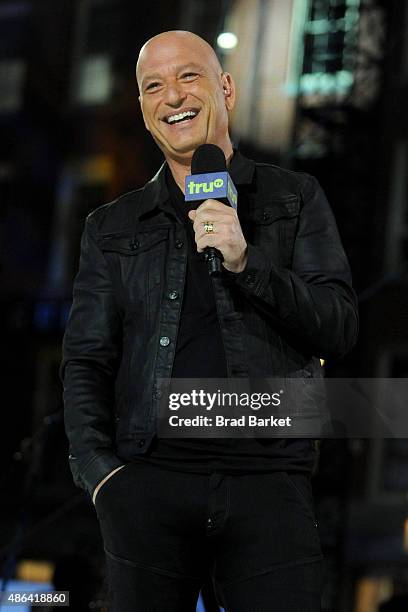 Host Howie Mandel speaks onstage at the Impractical Jokers 100th Episode Live Punishment Special at the South Street Seaport on September 3, 2015 in...