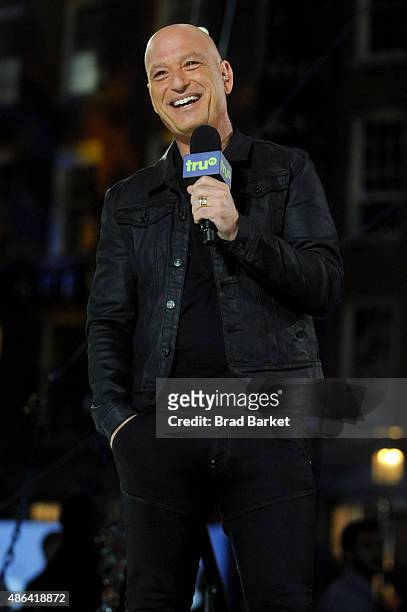 Host Howie Mandel speaks onstage at the Impractical Jokers 100th Episode Live Punishment Special at the South Street Seaport on September 3, 2015 in...