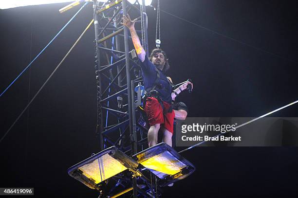 Brian "Q" Quinn walks the high-wire at the Impractical Jokers 100th Episode Live Punishment Special at the South Street Seaport on September 3, 2015...