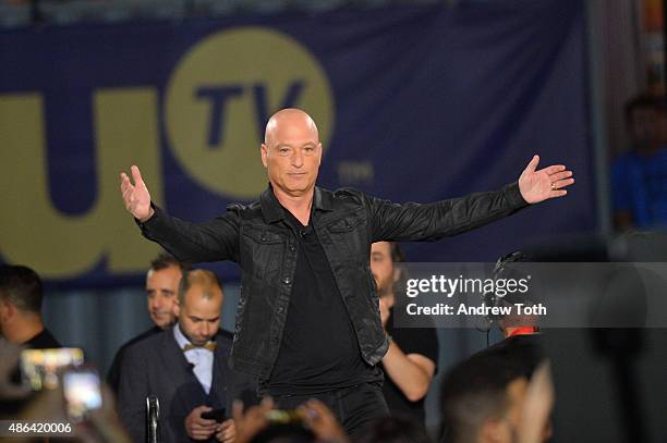 Comedian Howie Mandel speaks on stage during The Impractical Jokers Live Punishment Special hosted by Howie Mandel at 19 Fulton Street on September...