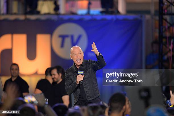 Comedian Howie Mandel speaks on stage during The Impractical Jokers Live Punishment Special hosted by Howie Mandel at 19 Fulton Street on September...