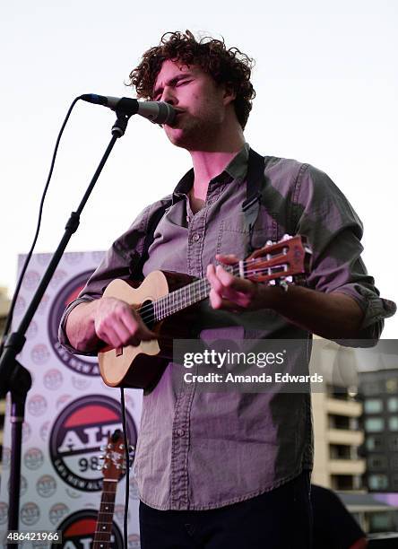 Musician Vance Joy performs on the ALT 98.7FM Penthouse stage at The WaterMarke Tower on September 3, 2015 in Los Angeles, California.