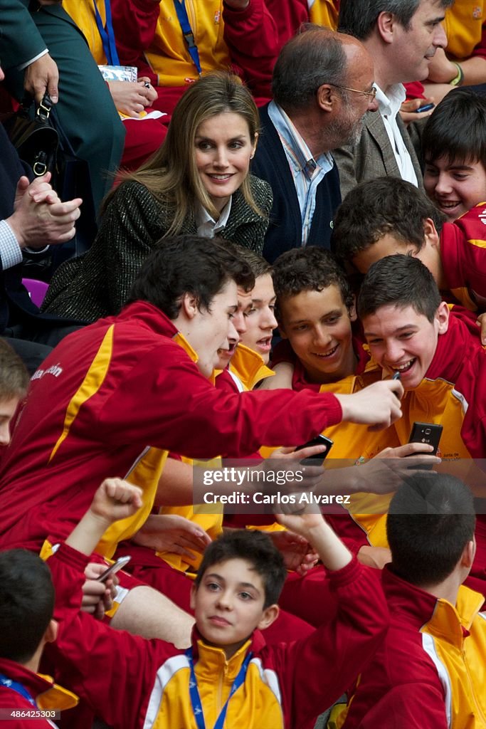 Princess Letizia of Spain Attends 'Volleyball Spanish Scholarship Competition' 2014 in Valladolid