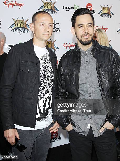 Chester Bennington and Mike Shinoda attend arrives at the 6th Annual Revolver Golden Gods Award Show held at Club Nokia on April 23, 2014 in Los...