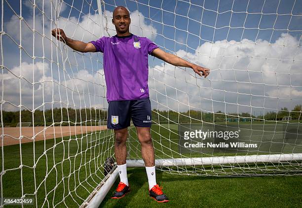Fabian Delph of Aston Villa poses for a picture at the club's training ground at Bodymoor Heath on April 24, 2014 in Birmingham, England.