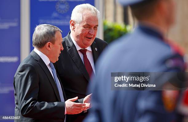 Acting Foreign Minister of Ukraine Andriy Deshchytsia talks to President of Czech Republic Milos Zeman during arrive for the meeting on the 5th...