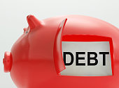 Debt Piggy Bank Means Arrears And Money Owed