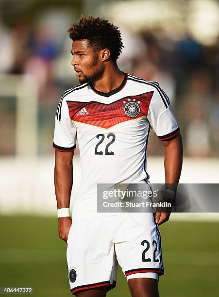 Serge Gnabry of Germany looks on during the International friendly match between U21 Germany and U21 Denmark at Stadion an der Lohmuehle on September...