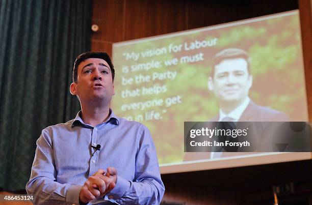 Shadow Health Secretary and Labour leadership hopeful Andy Burnham speaks to party members during a question and answer session at the County Hall...