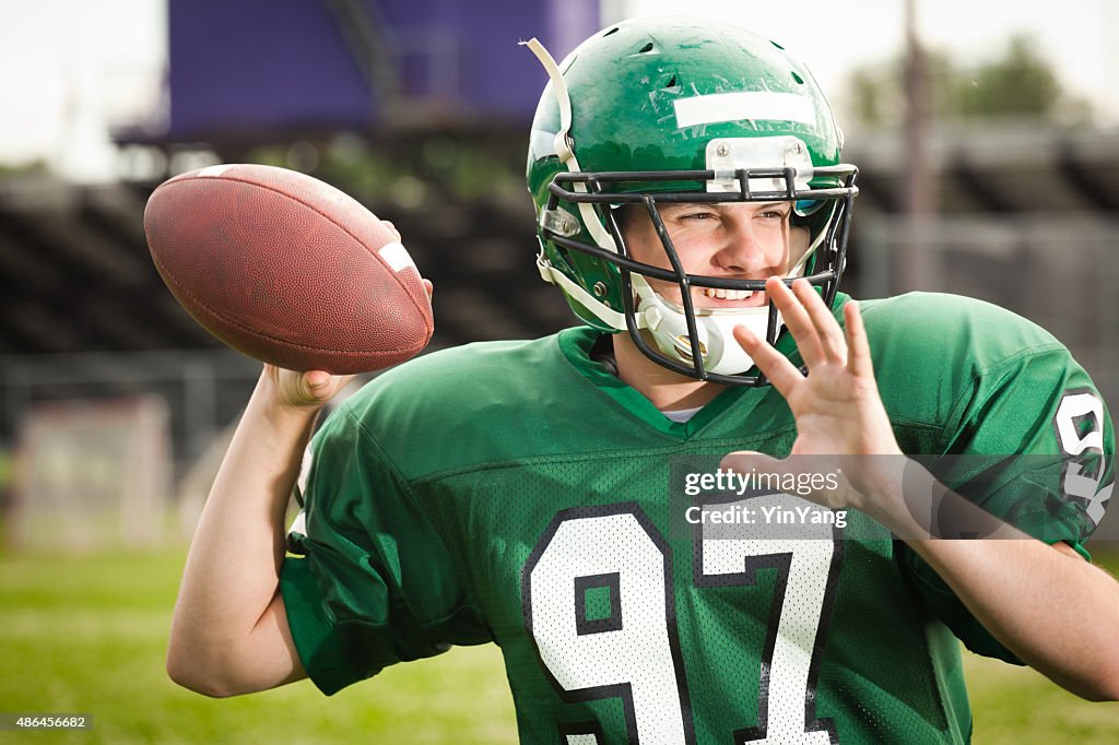 American Football Player Quarterback Throwing a Pass Close-up